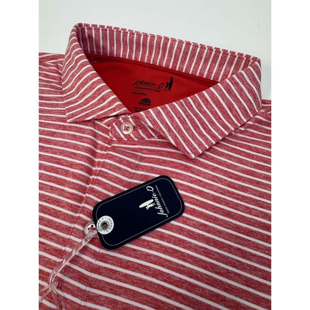 NWT Johnnie-0 Clipper Stripe Performance Golf Polo Shirt Red Men's Size XL